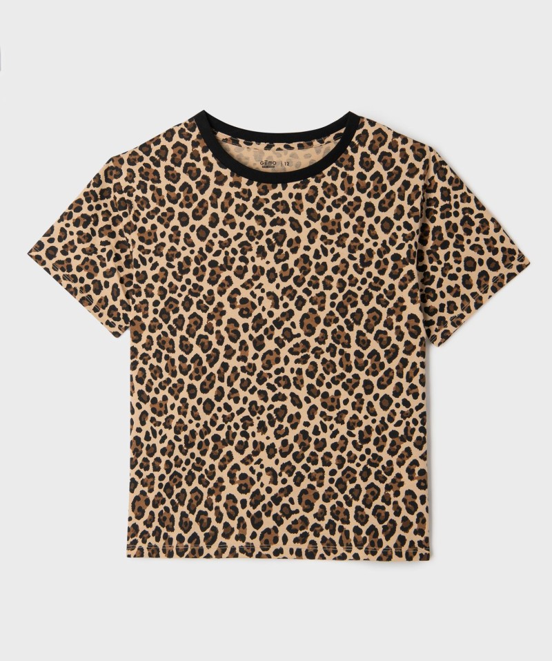 Tee-shirt manches courtes à motif léopard fille